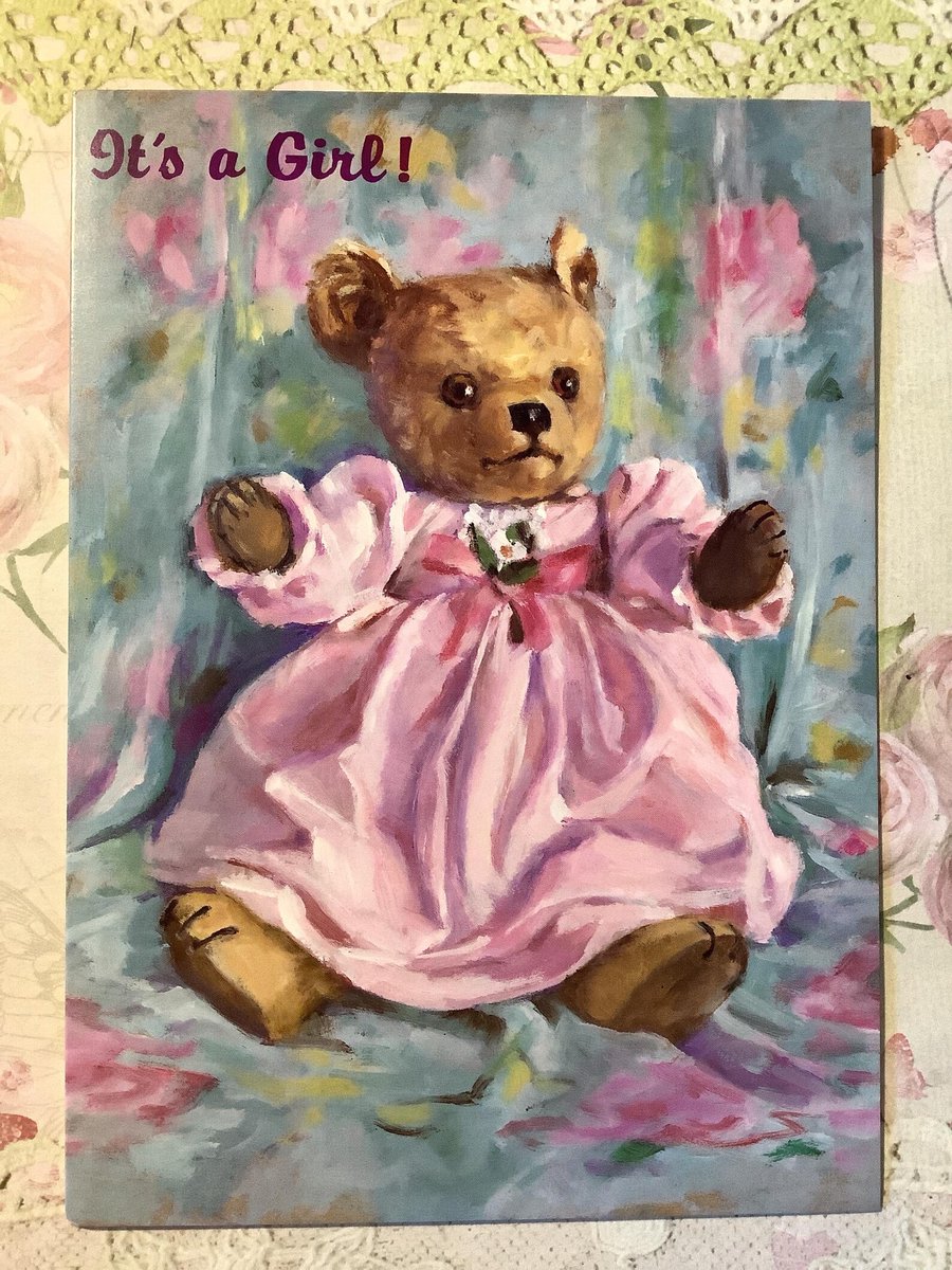 WatsonsVintage's tweet photo. NEW LISTING and Only TWO Available! RARE Vintage 1995 It's a Girl! New Baby Card - ADORABLE Teddy Bear in a Pink Dress Design from an original by Avril Morris - Simple Greeting https://t.co/97MwSvqycu via @Etsy #VintageCards #NewBabyCards #NewBabyGirl #TeddyBearDesign #TraditionalBear