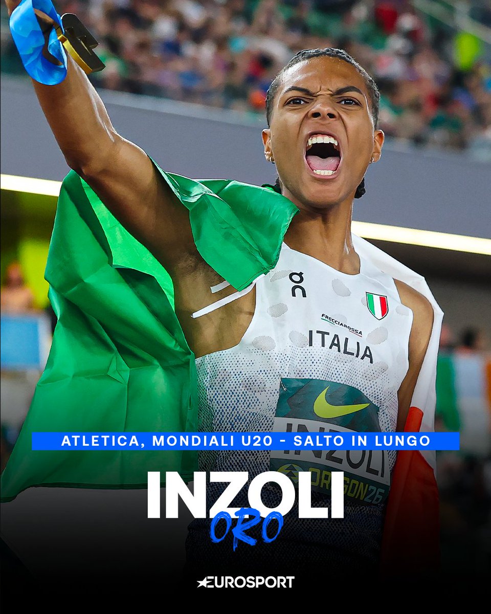 Eurosport_IT's tweet photo. INZOLI È ORO PER 1 CM! 🥇🇮🇹

Con un salto da 7.97 (0,7 m/s di vento a favore), Daniele Inzoli conquista il titolo mondiale: preoccupa l’azzurro solamente l’australiano Mason McGroder, che si ferma però ad appena 1 centimetro, assicurandosi così l’argento 😰

A pochi giorni dal suo 18° compleanno l’azzurro ha voluto farsi un regalo proprio speciale 🥹

#Atletica #Eugene2026 #Inzoli