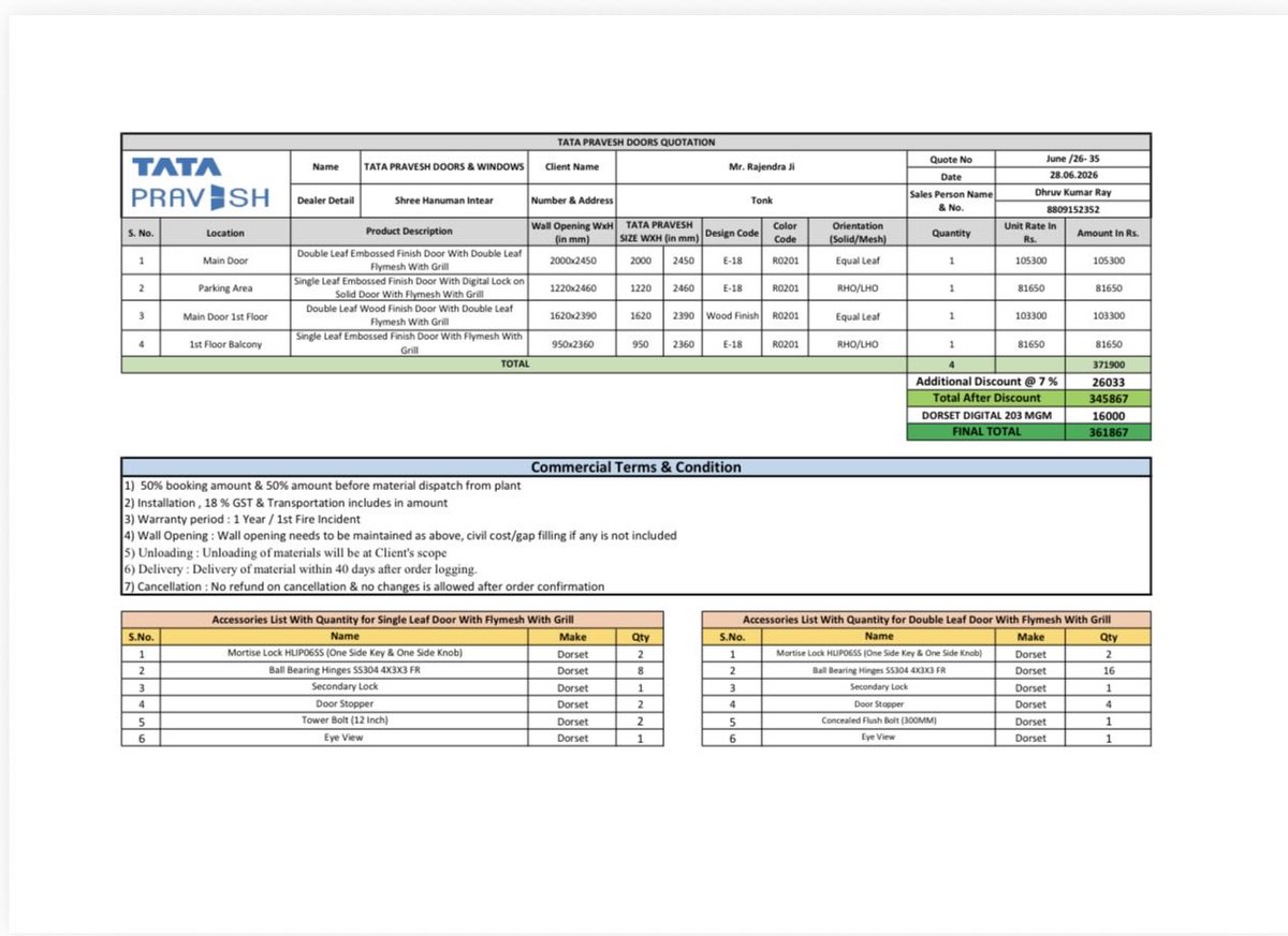 Rajendr470445's tweet photo. @TataPravesh poor service not delivered commitment time https://t.co/9UPUVW9WSK