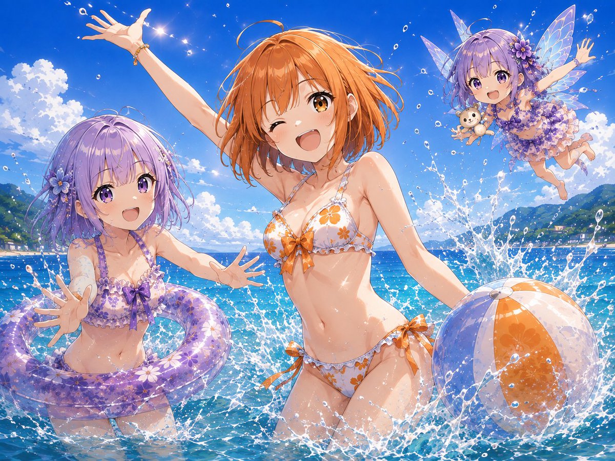 cItO0NQIcg85274's tweet photo. #夏ボブ2026
こんにちわです。
私も参加させていただきます🌊

うちの子のあるふぁ・舞・姫乃のボブ三人で夏休みのひと時を生成しました。
＃AIイラスト ＃ChatGPT https://t.co/NqzSr8PlMS