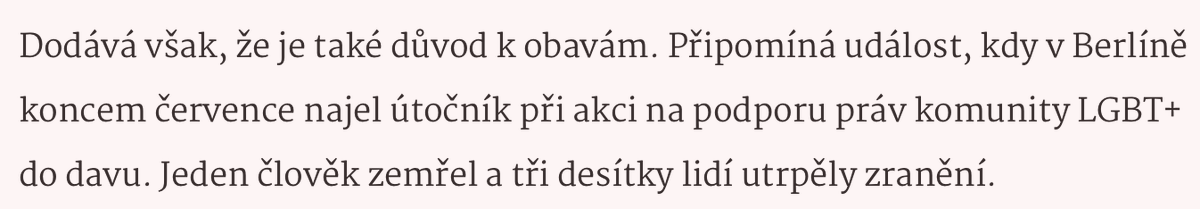 MilanMikulecky's tweet photo. Není důležité jen to, co se řekne. Důležité je také to, co nezazní. Zvlášť v dnešní době.
V této souvislosti mě zaujala snaha českých médií v souvislosti s Prague Pride na jednu stranu zdůrazňovat ohrožení v souvislosti s berlínským útokem a současně nepojmenovat skutečnost, že útočníkem byl islamista. Nemám nejmenší pochybnost, že pokud by bylo možné útočníka jakkoli propojit s pravicí, bylo by to dodnes i v titulcích.
Jako obvyklé podtržení pokrytectví ani letos na akci nesměly chybět vlajky, které symbolizují teror vůči sexuálním i jiným menšinám.