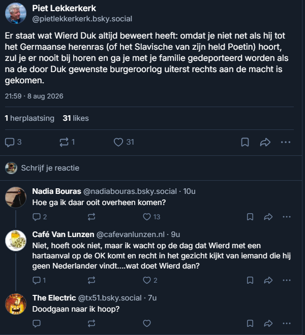Symphony_res's tweet photo. Gezellig wel, daar op BlueCry. 

Eén grote warme bubbel van verbinding, verdraagzaamheid en inclusiviteit. Je hoeft alleen maar exact hetzelfde te denken als de rest, anders staat de deportatiebus blijkbaar al met draaiende motor klaar. https://t.co/JOGB6CqzWn