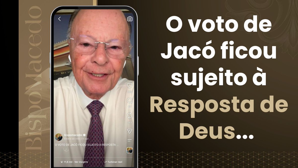 BispoMacedo's tweet photo. O VOTO DE JACÓ FICOU SUJEITO À RESPOSTA DE DEUS…

Assista e medite: https://t.co/Ma6aUQuzcN

“E Jacó fez um voto, dizendo: Se Deus for comigo... e me der pão para comer, e vestes para vestir; E eu em paz tornar à casa de meu pai, o Senhor me será por Deus...” Gênesis 28:20-22 https://t.co/hwWtv4Hnke