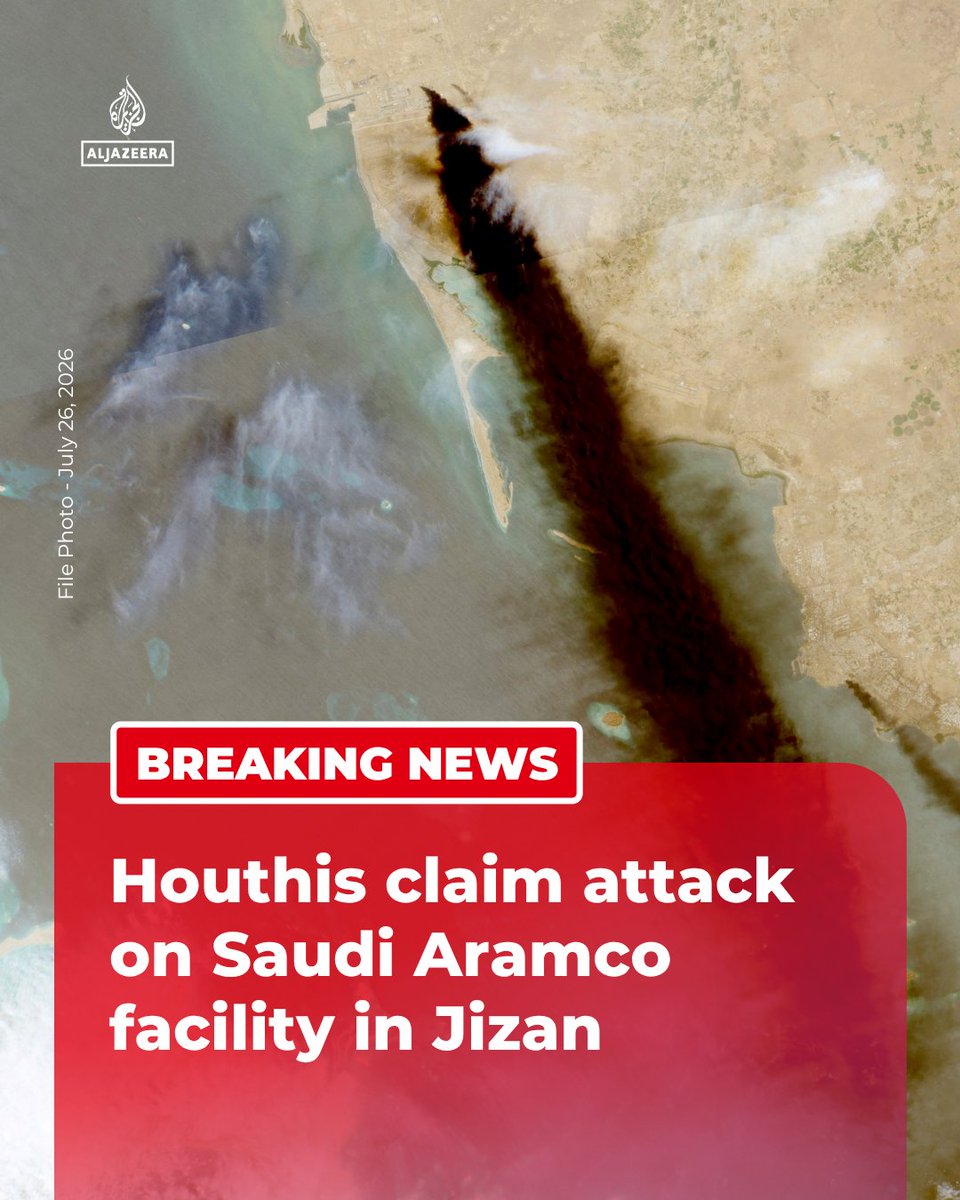 AJEnglish's tweet photo. BREAKING: Yemen's Houthis have claimed responsibility for an attack on a Saudi Aramco oil facility in Jizan that caused a fire earlier this morning, according to Al Masirah TV. No casualties were reported earlier.

🔴 LIVE updates: https://t.co/iuHu5y7yuq https://t.co/OMf80TkTqN