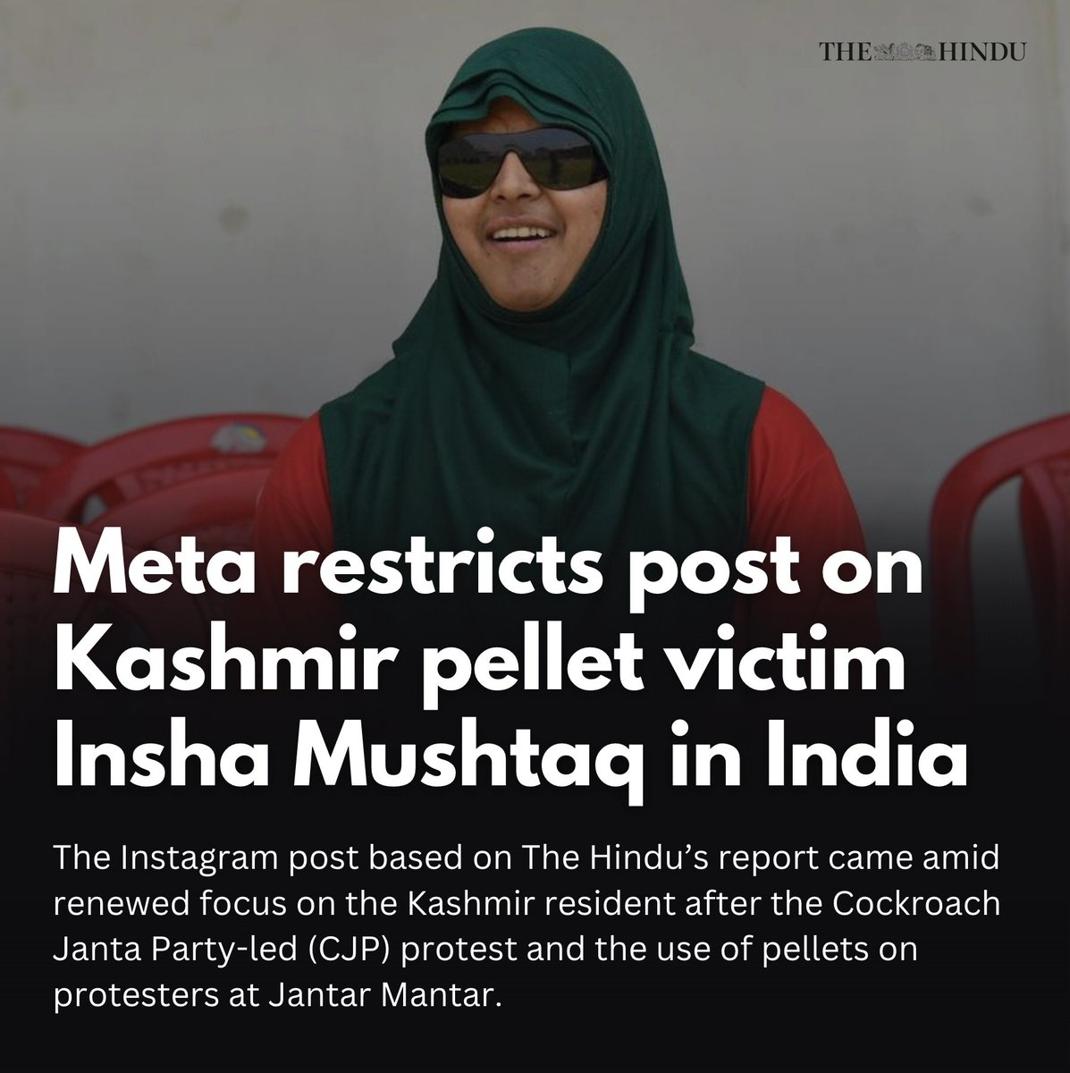 IAMCouncil's tweet photo. Meta has restricted access to a report in India on Kashmir pellet victim Insha Mushtaq from its platform, Instagram.

https://t.co/RMMMWIDgO8 https://t.co/8bsyqrFhyt