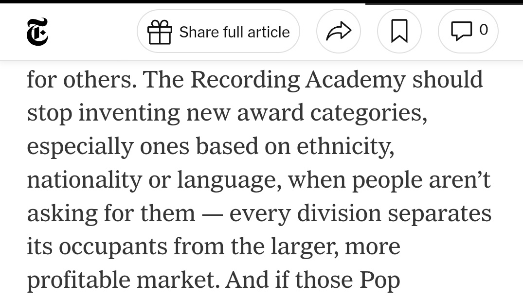 Yoon_kookie97's tweet photo. [The Newyork Times] 

- The Recording Academy should stop inventing new award categories,especially ones based on ethnicity,nationality or language, when people aren’t asking for them, every division separates its occupants from the larger,more profitable market

#ArtHasNoAliens https://t.co/pyYjFbg9nK