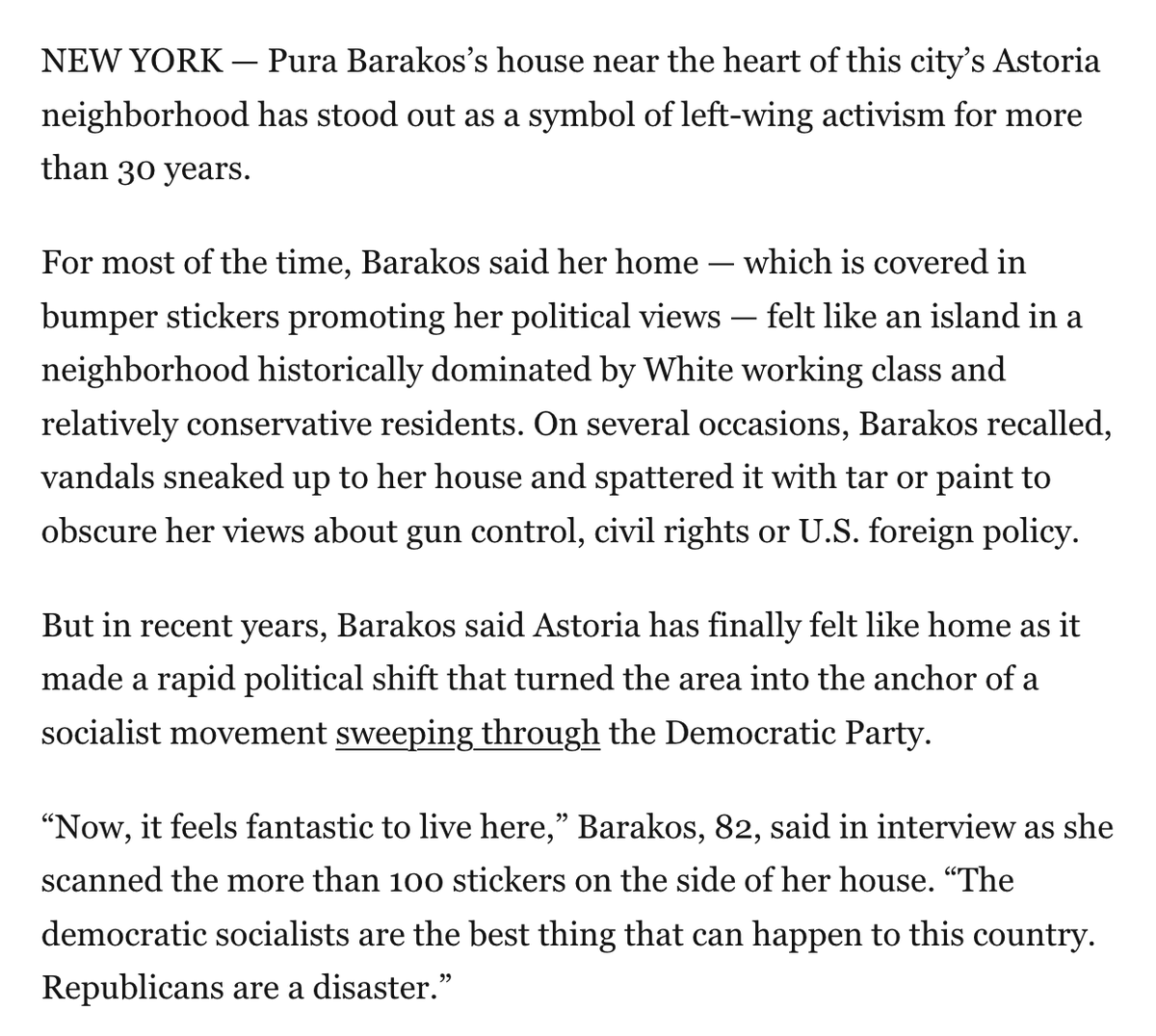 aaronnarraph's tweet photo. I pass this house all the time and the owner is a LION:

“The democratic socialists are the best thing that can happen to this country. Republicans are a disaster.” https://t.co/odhuAXOAxP