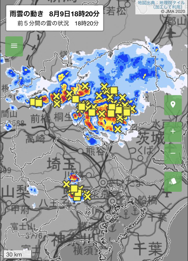 nankaiEQ's tweet photo. 関東地方で大雨が降り、雷や稲妻が発生しています。 https://t.co/QIch1aeYfl