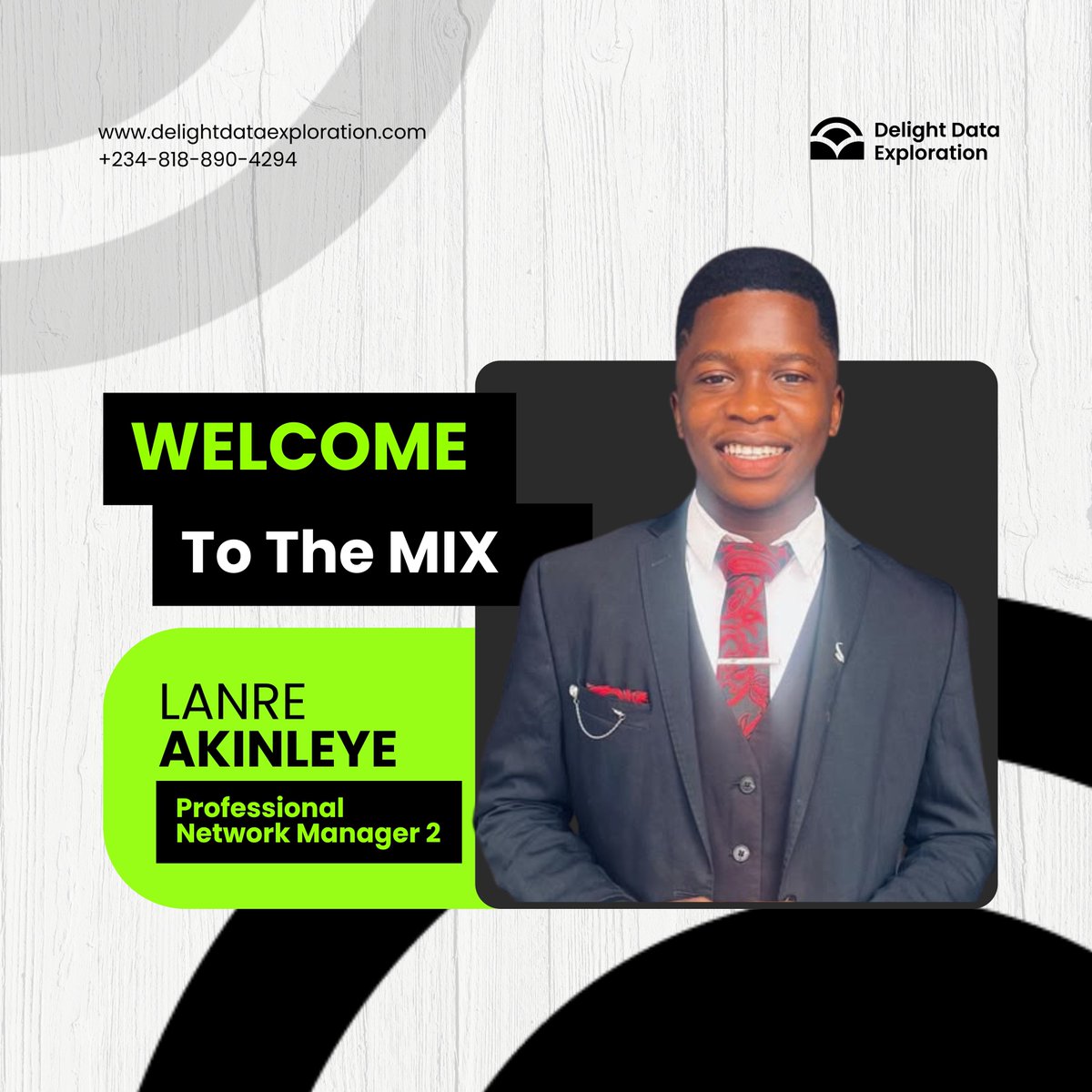 delight_data's tweet photo. We’re excited to welcome Lanre Akinleye, our Professional Network Manager 2, to the team.
Here’s to meaningful connections, fresh perspectives, collaboration, and building a stronger network together.
Welcome to the MIX,Mr Lanre
#welcomeonboard
#networkmanager https://t.co/V8ZxgHOlfP