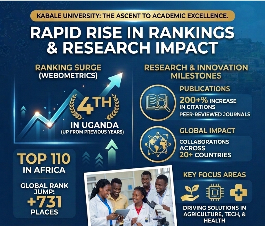 kabuniversity's tweet photo. HISTORIC SURGE: Kabale University climbs to #4 in Uganda &amp; leaps 731 places globally in the latest Webometrics Rankings! Read about the story here: https://t.co/3GtVXqYN73 https://t.co/QCKPet5B18