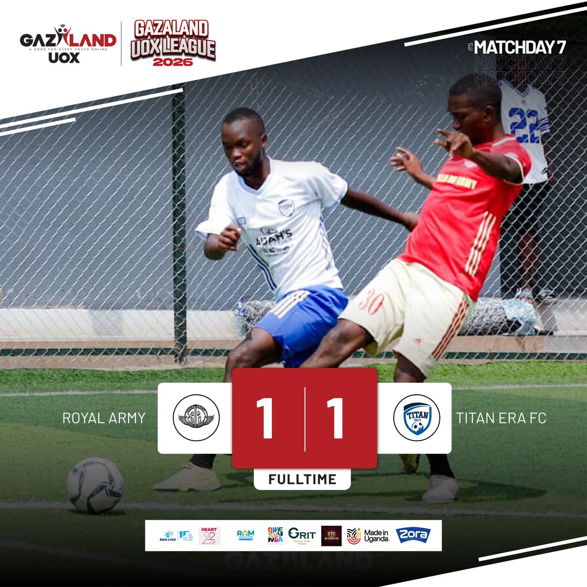 gazalanduox's tweet photo. Full time 

@RoyalArmy22 Vs @TitanErafc 

#UOXLeague
#ZoraWater https://t.co/WFAyiPfXUw