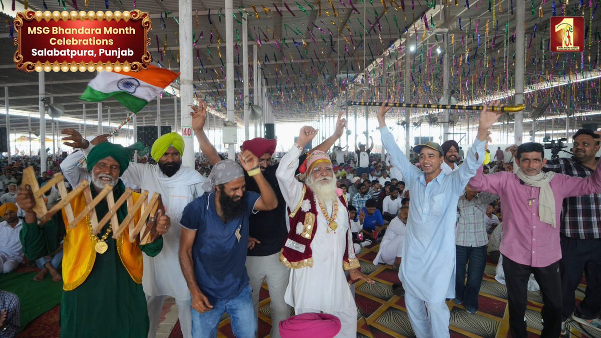 DSSNewsUpdates's tweet photo. The sacred 59th MSG Bhandara Month was joyfully celebrated at Shah Satnam Ji Ruhani Dham, Rajgarh, Salabatpura today. This special occasion marks the Incarnation Month of revered Saint Dr. Gurmeet Ram Rahim Singh Ji Insan. 

With hands folded in reverence and hearts full of gratitude, thousands of devotees gathered for the glorious celebrations. Attending and absorbing the divine shabads and sacred sermons, everyone learned the true significance of meditating with a pure heart and its endless benefits. 

To mark this pious occasion, 59 destitute children were blessed with summer clothes as part of Dera Sacha Sauda's humanitarian initiatives. 👕👗

Watch the beautiful glimpses of these divine celebrations! 🎥👇

#MSGBhandara #SaintDrMSG #RamRahim #GurmeetRamRahimSingh #DeraSachaSauda #Celebrations #Salabatpura