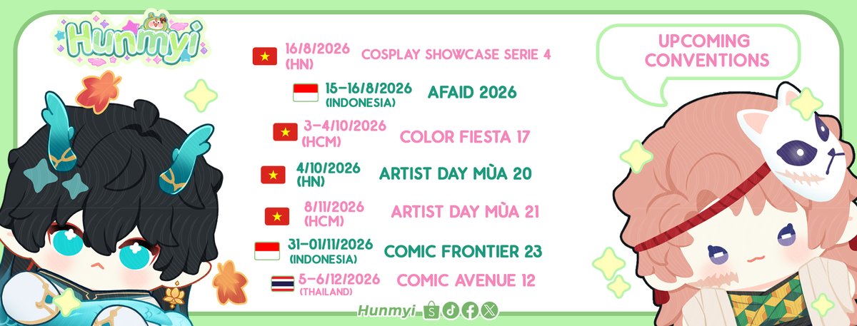 Hunmyiart's tweet photo. UPCOMING CONVENTIONS 2026
#afaid #ComicAvenue12 #CA12 #Comifuro23 https://t.co/FxmoxqB7vx