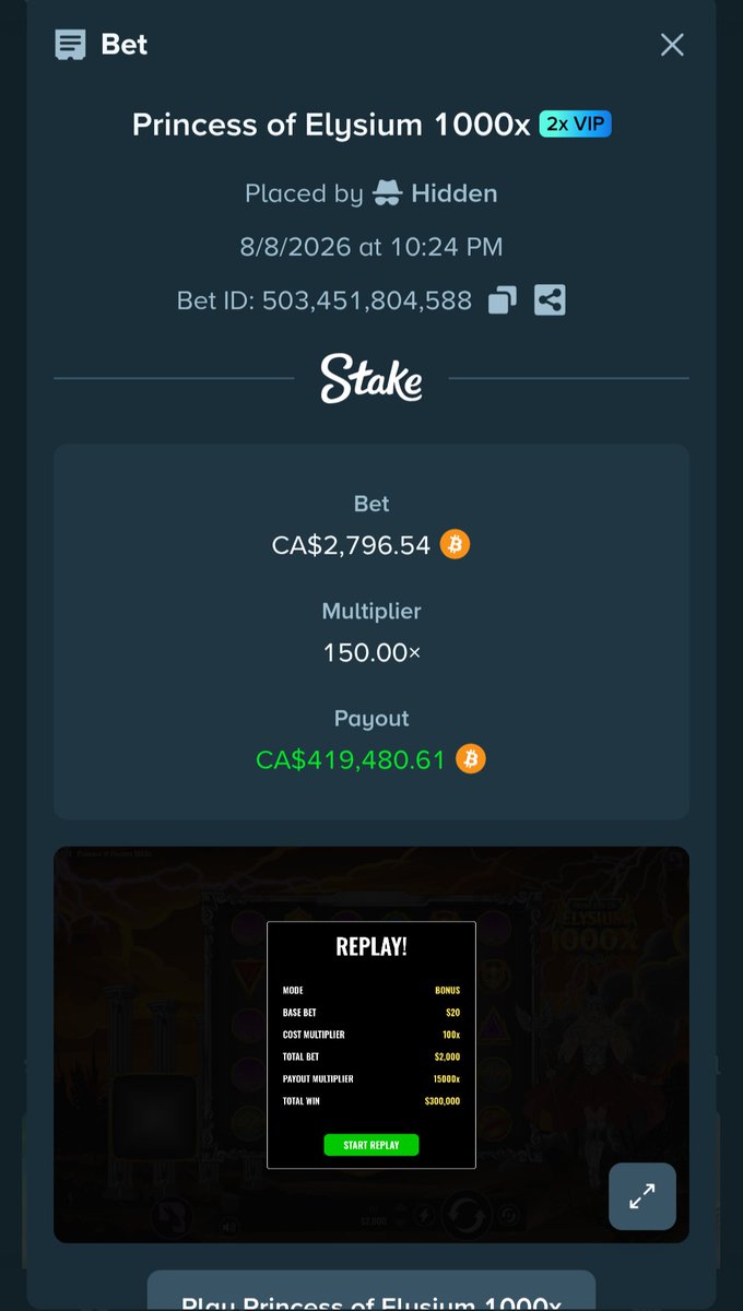 Rabb1tGaming's tweet photo. Princess of Elysium 1000 may be an old game, but the payouts are still going! Someone just max won for $420,000CAD ($300,000 USD). What a crazy win! 

Play today only on @Stake and @StakeUsa https://t.co/96x7sqpVs0