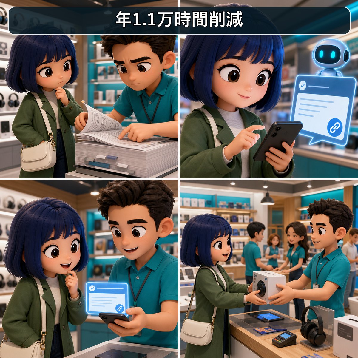ai_buzz_check's tweet photo. 店員が手順を探す時間を、年1万1000時間削減。
ポルトガルの家電小売Wortenでは、1000超の業務文書を探すのに平均3.5分、年7万5000回の検索がありました。
スマホのAI検索で秒単位に短縮し、回答には元マニュアルへのリンクも付けています。
成果の出どころは接客時間の回収。売上額、総導入費、作業工数は非公表です。
アフィリエイト・講座販売・bot・不正や規約違反による成果ではありません。
再現には文書更新、引用確認、店舗での試験が必要です。
https://t.co/nTnxV4XGNm