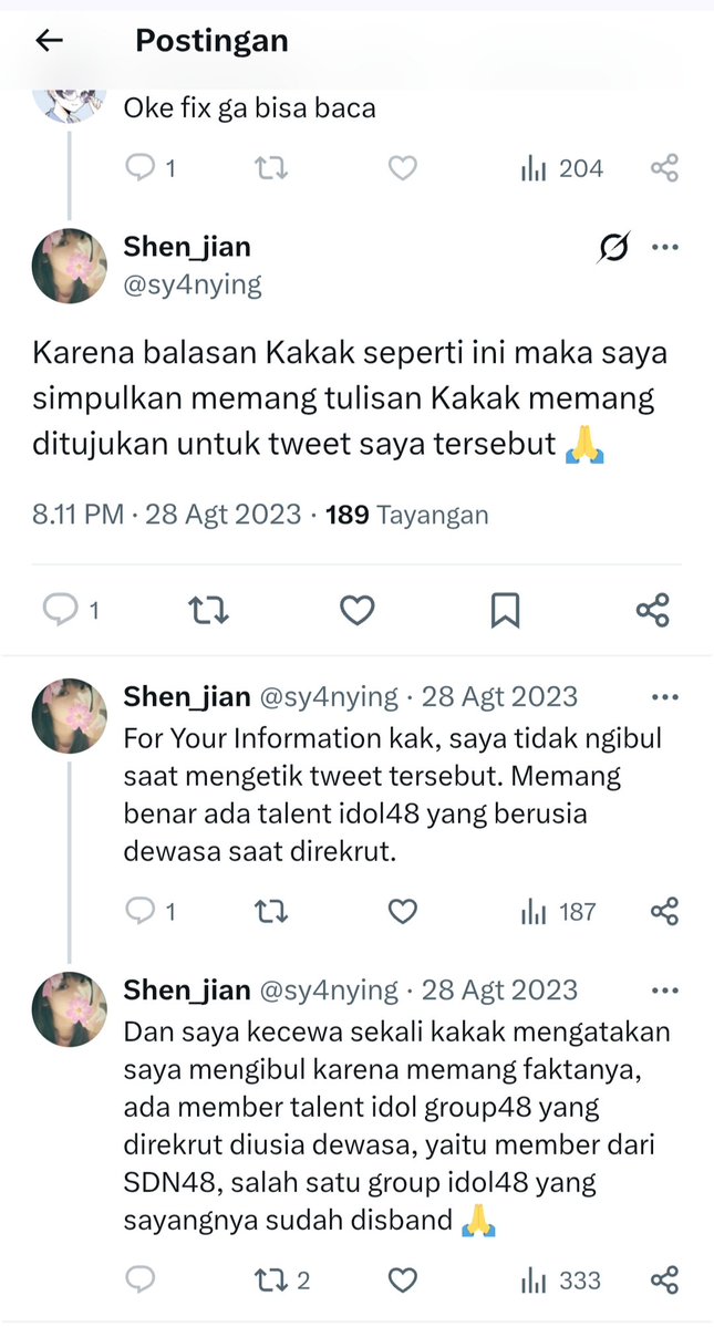 sy4nying's tweet photo. @kunoahmin tau apa lucunya? setelah gue jelasin group48 yang gue maksud, malah gue yang di blok. 

btw shock dikit dibilang ngibul, padahal udah sejelas itu tulisannya. minimal dek, kalau bahas/kritik idol, searching yg bener. 🙄 https://t.co/Q9rfkwZ6kB