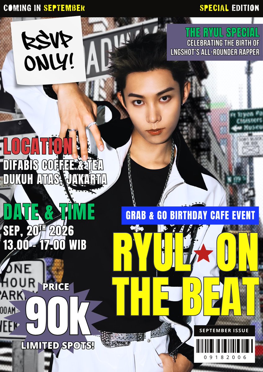 en4sho's tweet photo. ★ 𝐑𝐘𝐔𝐋 𝐎𝐍 𝐓𝐇𝐄 𝐁𝐄𝐀𝐓 ★
 
2026 Kim Ryul Birthday Cafe Event
by @en4sho &amp; @lmgshot 

📍 Difabis Coffee &amp; Tea, Jakarta 
🗓 Minggu, 20 September 
​🎟 HTM: 90K (Include Drink + Cookie + Birthday Kit + LED Birthday Ads Support)

​#RYUL_ON_THE_BEAT https://t.co/XzfQh7K2XT