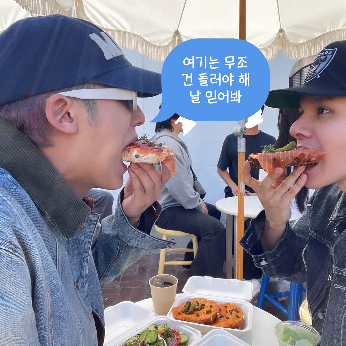 gyumedia's tweet photo. samuel talking about a behind story with mingyu when they ate at courage bagels in LA #민규

👤 if there are [restos] that requires waiting time, i don't go. i don't eat breakfast either but mingyu hyung said there was this one breakfast place that we definitely need to go to so we went and i thought that they would serve the food immediately, but when we arrived there was a line. so i told him, "hyung i don't think this is it.. is it really this worth it?" but he said, "just trust me, let's wait and eat," so we did but honestly it was just an ordinary american sandwich! but the time we spent together that day made it better. https://t.co/RHEAKNkoEG
