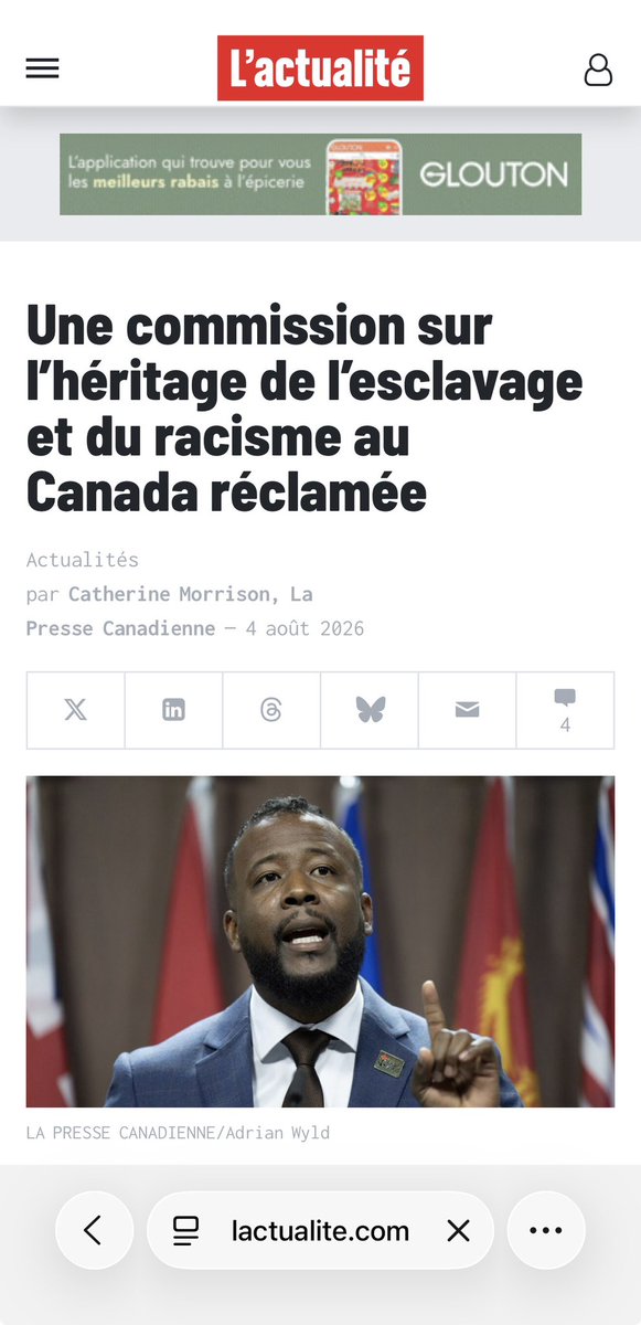 Chatelim's tweet photo. « Un organisme à but non lucratif appelle le gouvernement fédéral à mettre en place une commission nationale chargée d’étudier l’héritage de l’esclavage et du racisme anti-Noirs au Canada. »

Encore une commission financée à même nos fonds publics pour satisfaire les lubies d’un groupe particulier?

Si le Secrétariat du recours collectif noir (SRCN) juge cette commission nécessaire, qu’il la finance à même ses propres fonds. Les contribuables n’ont pas à financer toutes les causes militantes qui trouvent un écho auprès du gouvernement.

Et rappelons une chose : une grande partie de la population noire actuelle est issue de l’immigration, directement ou par l’intermédiaire de parents immigrants. Une proportion importante est donc composée de personnes dont l’histoire familiale au Canada est relativement récente et dont l’ascendance n’est liée à aucun esclavage pratiqué au pays.

L’idée selon laquelle les Noirs de toutes les provinces canadiennes partageraient une histoire commune et une expérience uniforme du racisme ne tient tout simplement pas la route.

Quant au discours voulant que le « racisme systémique » constitue aujourd’hui une barrière structurelle qui expliquerait les difficultés vécues par les Noirs, je n’en peux plus de cette explication fourre-tout.

Et je suis écœurée de ces groupuscules qui prétendent parler au nom des Noirs alors qu’ils ne représentent évidemment pas l’ensemble de cette population.

C’est précisément pour dénoncer ces dérives et défendre une conception universaliste de l’égalité que l’Association des Québécois unis contre le racialisme (AQUR) existe.

Parce qu’à force de tout ramener à la race, ces groupuscules nous ramènent à une époque révolue. Je refuse de faire partie de ces mouvements qui placent la couleur de ma peau au cœur de leur mission. Sérieusement, en sommes-nous encore là en 2026?

#AQUR