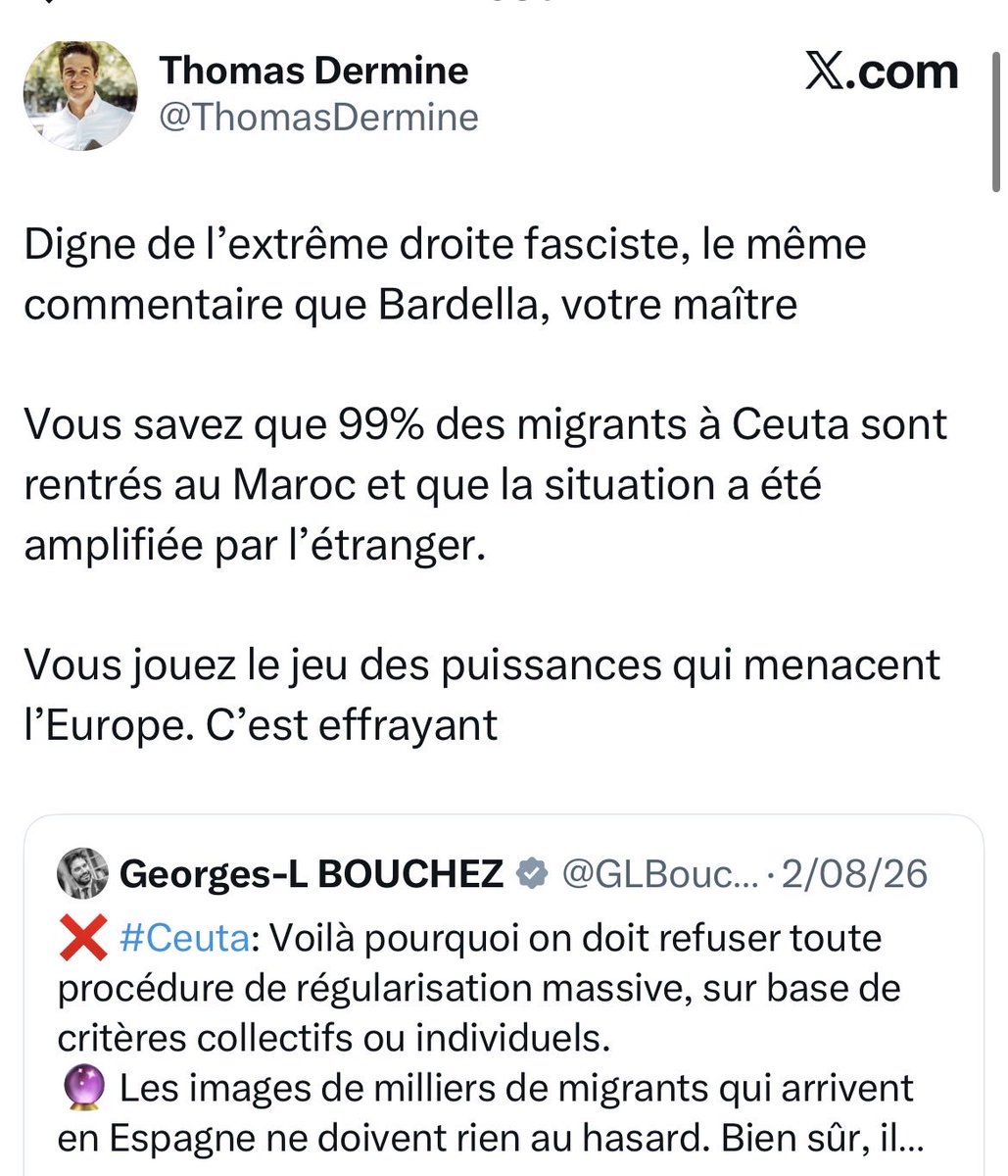 SystemLean's tweet photo. La crise de Ceuta, si vous suivez les comptes de personnes présentes sur place, permet encore une fois de mesurer à quel point certains discours socialistes sont déconnectés de la réalité.

Ils affirment que 99 % des migrants sont rentrés au Maroc, alors qu’il en resterait encore près de 10 000 sur place.

Et pour répondre à cette réalité, ils utilisent comme d’habitude l’argumentaire « d’extrême droite fasciste » !