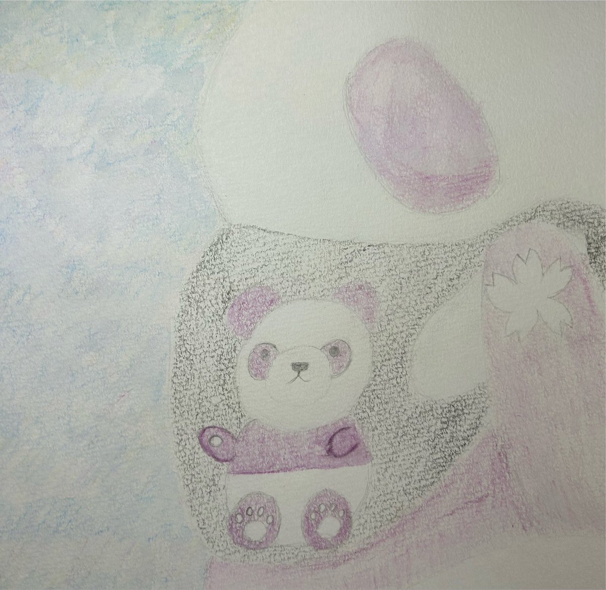 FcaXml's tweet photo. 応援お絵描き221日目
Chronoさん（@Chrono_Velocity ）の
#痛マスク をつけようとするぱんだ🐼🌸を描きました✨
でも人用のマスクだからつけれませんでした😭
Chronoさんは色んなキャラの痛マスク等を作成する方✨
新作のスライムのマスクかわいいから見て🥰
#応援ぱんだ https://t.co/tQ94en0L6X