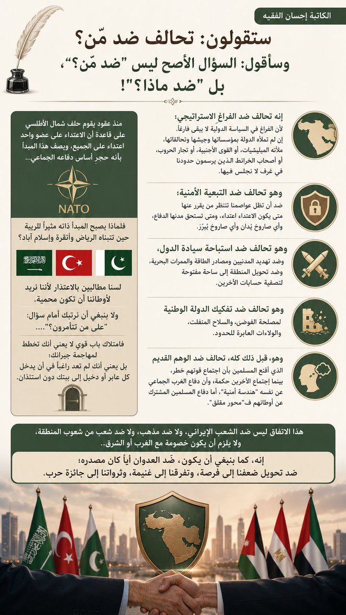 Doasalbkry's tweet photo. قراءة مكثفة وعميقة للكاتبة إحسان الفقيه، تتجاوز الخبر إلى ما وراءه، وتقرأ الحدث في سياقه الأوسع، لتضع أمامنا سؤال المستقبل: هل نحسن تحويل هذا التقارب إلى قوةٍ مؤسسية، وقدرةٍ استراتيجية، وقرارٍ أكثر استقلالًا؟

🇸🇦🇹🇷🇵🇰
#اتفاق_مكة #محور_مكة https://t.co/frfUG8UT26