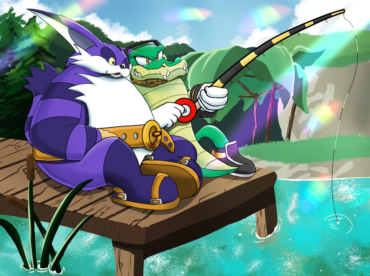 bigctor77's tweet photo. My second attempt at drawing them fishing 💚💜 https://t.co/YScVGPufVV