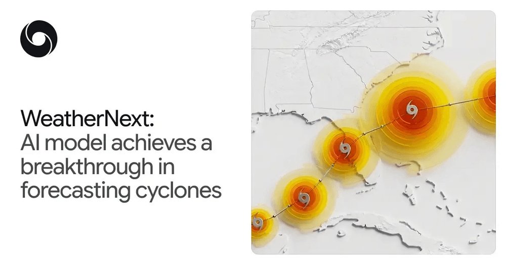 Better_With_AI's tweet photo. Hurricane forecasters just gained an extra day of warning. DeepMind's WeatherNext is now open source, free for every weather agency on Earth. Which country deploys this fastest? cc @Jason @TWiStartups @GoogleDeepMind #BetterWithAI #positiveAi #StopNegativeAINews #Climate https://t.co/05sZziztVv