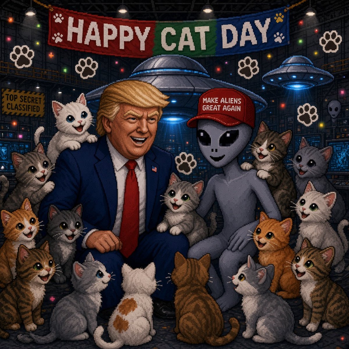 MAGAlivenews's tweet photo. Happy Cat Day from the official Disclosure team 🐱👽
Trump + the greys just made aliens (and cats) great again.
The truth is out… and it’s adorable.
#HappyCatDay #MakeAliensGreatAgain #Disclosure #UFO #Area51 #Memecoin https://t.co/HQWlLo7Fc4