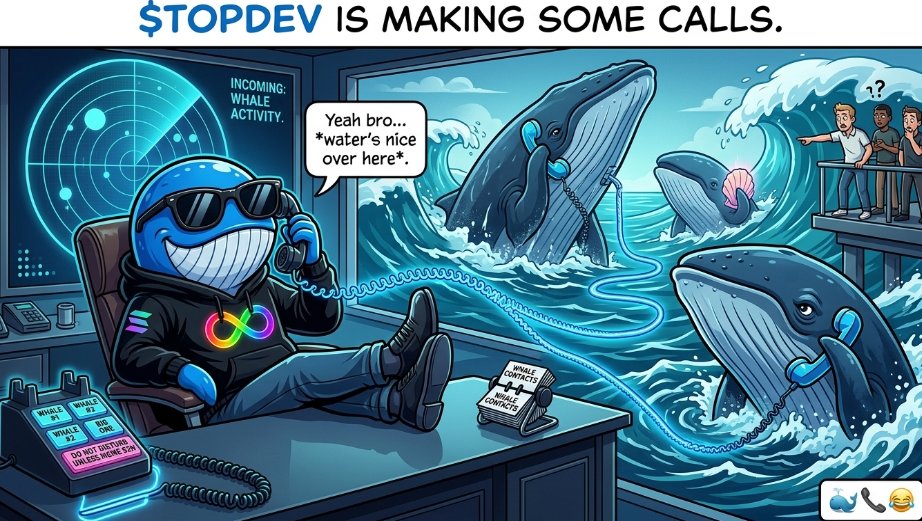 TopDevWhalePlug's tweet photo. 🐋📞 $TOPDEV IS MAKING SOME CALLS.

And no… not the normal kind. 😂

The whale’s on the line.
The ocean is moving.
And somewhere out there, the big players are starting to hear the signal. 👀🌊
That’s the thing about real waves…
They don’t come from people standing on the shore talking.

They come from movement.
From energy.
From community.
From a meme strong enough to get attention and loud enough to carry a mission with it. ♾️

So yeah…

$TOPDEV is making some calls.
And if you’ve been paying attention, you can probably feel the water changing already. 😎
🐋 RUN THE MEME.
🛡️ PROTECT THE SQUAD.
♾️ BLESS THE SPECTRUM.
The Whale Plug is working.