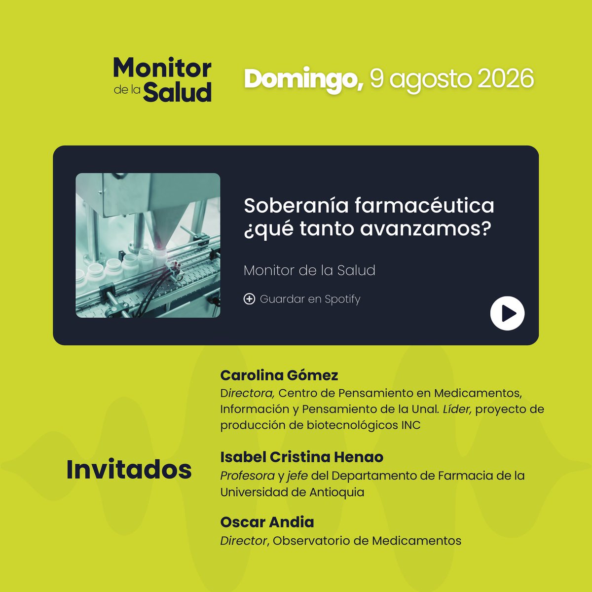 Monitor_Salud's tweet photo. #Podcast ⬇️ En Colombia:
- Sólo el 30% de los medicamentos son de producción local. 
- ⁠Se importa 8 veces más de lo que se exporta en productos farmacéuticos. 
- 7 de cada 10 medicamentos provienen del exterior.
- 6090 registros sanitarios son extranjeros y sólo 12 colombianos.

Conoce más de la situación en Soberanía farmacéutica en Colombia con el nuevo #podcast de el #MonitorDeLaSalud. 

🎙️Invitados: Carolina Gomez, Isabel Cristina Henao y Oscar Andia. 

https://t.co/N8UftCbMbk