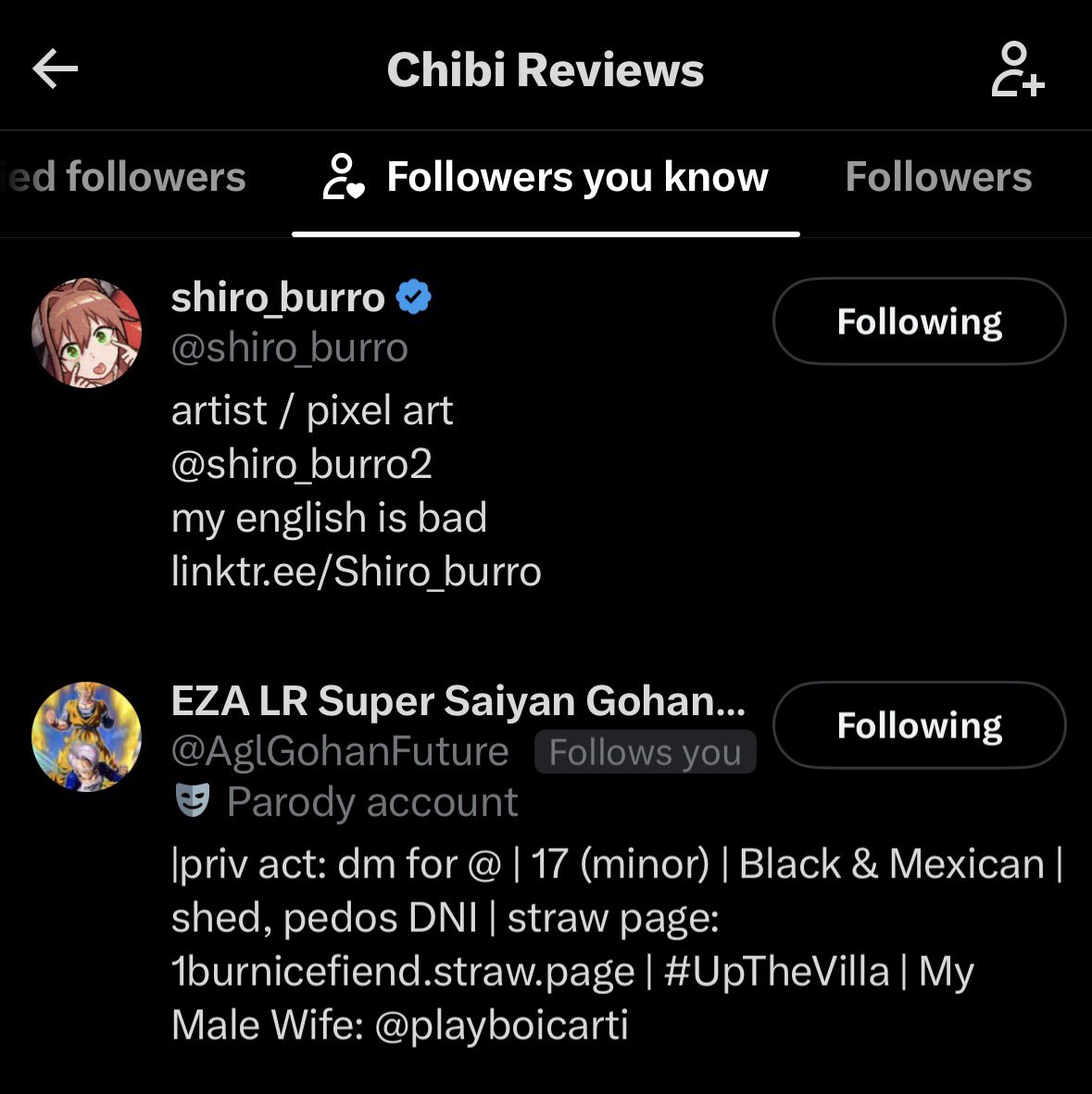 sayoricantread's tweet photo. @shiro_burro
@AglGohanFuture 

why yall following a pedophile cuck https://t.co/mdtvhMeeMh