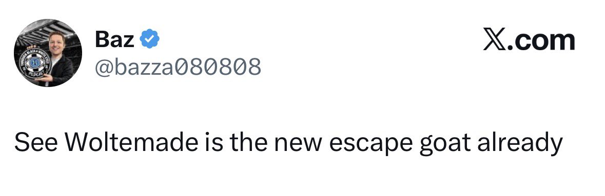 ljabeey's tweet photo. First it was the ‘pipe piper’ and now it’s the ‘escape goat’ - this account has to be run by Michael Scott #nufc https://t.co/Zt12l0BuBM