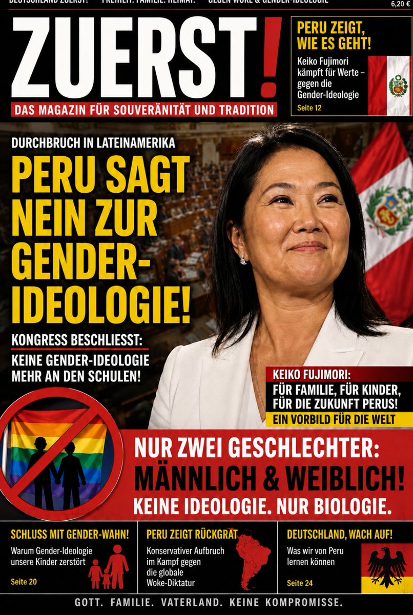 BeckyBosch_'s tweet photo. Harter Schlag gegen die Woke-Agenda in Peru! 

Schon Monate vor Keikos Amtsantritt stimmte ihre Fraktion im Kongress zusammen mit anderen konservativen Abgeordneten dafür, die Gender-Ideologie aus den Schulen zu verbannen.
Jetzt ist Keiko Fujimori Präsidentin und kann diesen Kurs auch von der Regierung aus weiter vorantreiben.

Und Deutschland so …??? 🙃