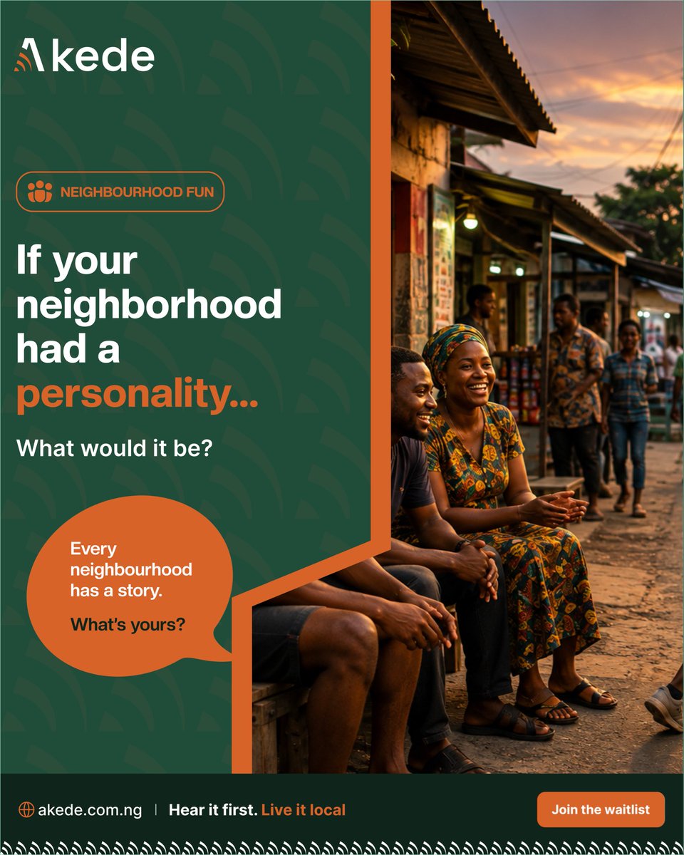 akede_app's tweet photo. If your neighbourhood had a personality, which one would it be? ๐
Now be honest, how well do you really know your neighbourhood?
Tell us your neighbourhoodโs personality in the comments. And if we missed your type, add yours!
#Akede #communitylife #neighborhoodlife https://t.co/Y8wWb6t9ob