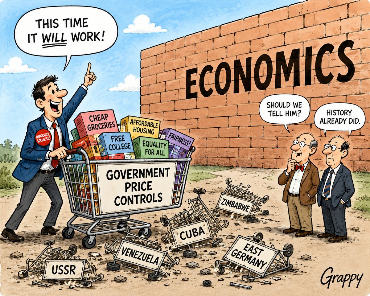grappysb's tweet photo. Wishful thinking makes good campaign slogans.
It makes poor economic policy.
Before embracing another socialist experiment, perhaps we should ask why the last ones failed.
https://t.co/ug87AyBc7H
#IdeasMatter #Economics https://t.co/CXXAxYmkxi
