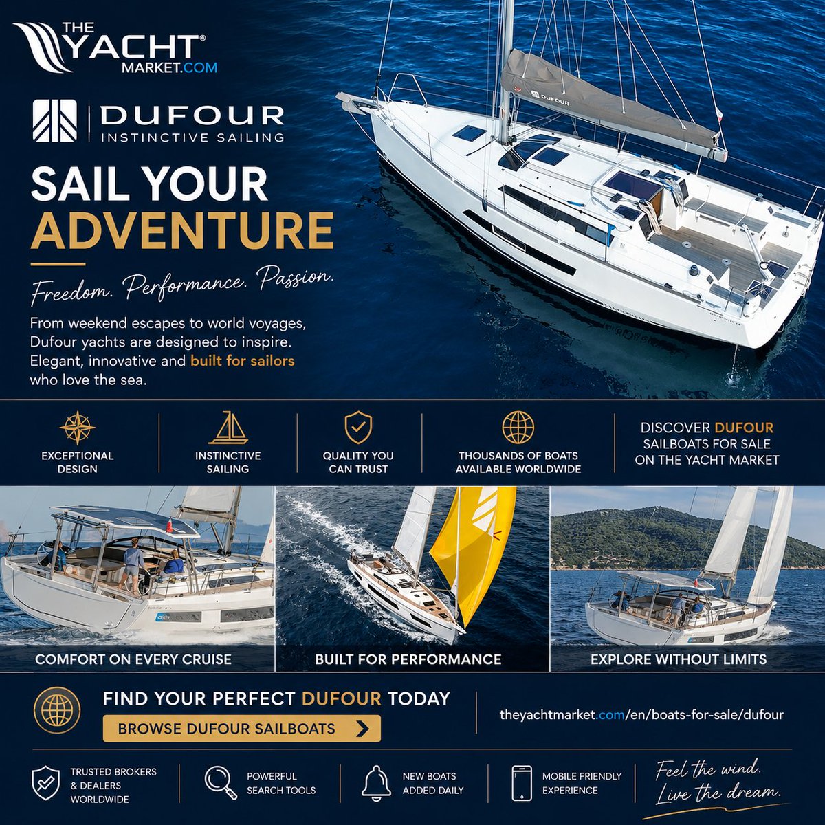 theyachtmarket's tweet photo. Freedom. Performance. Adventure. From relaxing coastal escapes to sailing further afield, Dufour yachts are built for people who love life on the water.
https://t.co/7vq4KXxfsu
#Dufour #DufourYachts #Sailing #SailingYacht #Yachting #BoatLife #SailingLife #BoatsForSale #boats https://t.co/RzA14mYR27