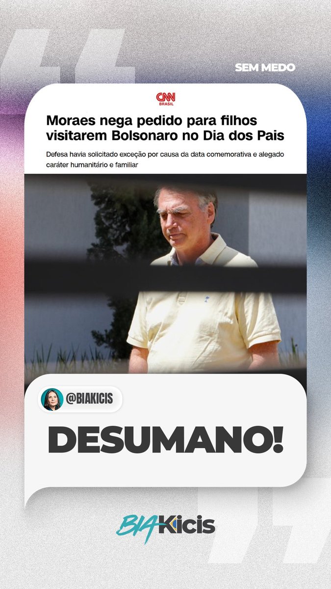 Biakicis's tweet photo. Hoje um pai,preso político, não vai poder receber seus filhos para comemorar o dia dos pais. @CarlosBolsonaro @FlavioBolsonaro e @renan_bolsonaro não conseguiram autorização para visita-lo. Seu filho @BolsonaroSP não pode dar um abraço por telefone. Não existe lei nem tratamento humanitário quando se trata de @jairbolsonaro