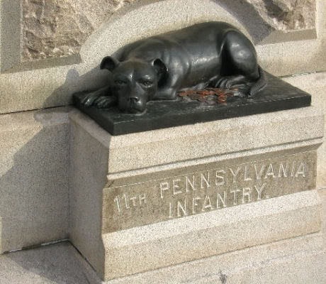 pitbullsad's tweet photo. Did you know pit bulls were used during the civil war?

Sallie was a mascot for the Union's 11th Pennsylvania Volunteer Infantry. She was given to a lieutenant when she was 4 weeks old while they were training in West Chester, PA. She participated in morning roll calls, and lined up for drill practice with the soldiers. and marched for review for President Abraham Lincoln. Sallie was with her regiment during battles at Antietam, Gettysburg, and Fredericksburg on the front lines.  During the heated battle at Gettysburg she was separated from her regiment. She was found 3 days later still guarding the dead and wounded on the battlefield. Tragically Sallie was struck and killed by a bullet and died instantly at the battle of Hatchers Run in February 1865. A statue was built for her at the 11th Pennsylvania regiment monument in Gettysburg. Where she is depicted resting. That is in the photo you see below.

Dog Jack was a famous Pit Bull Terrier mascot for the 102nd Pennsylvania infantry. He was found as a stray at a Pittsburgh fire station with a broken leg. He stood on the front lines, barked at enemy soldiers, and even responded to bugle calls. He also helped in the search for injured soldiers on the battlefield. Amazingly he was captured twice by confederate soldiers and held in prison camps. Once he was even exchanged for a human POW. He disappeared in Maryland in December 1864 and was never found. He was honored with a portrait which is hanging in the Pittsburgh's Soldiers and Sailors Memorial Hall and Museum
These are just a couple of examples of the brave and loyal pit bulls that served and died for our country. When you have this kind of history you deserve respect and dignity, not to be banned and disrespected as dangerous beasts.
These are the facts and they are undisputed.

If you like this post share it to show other people what brave and loyal dogs they really are