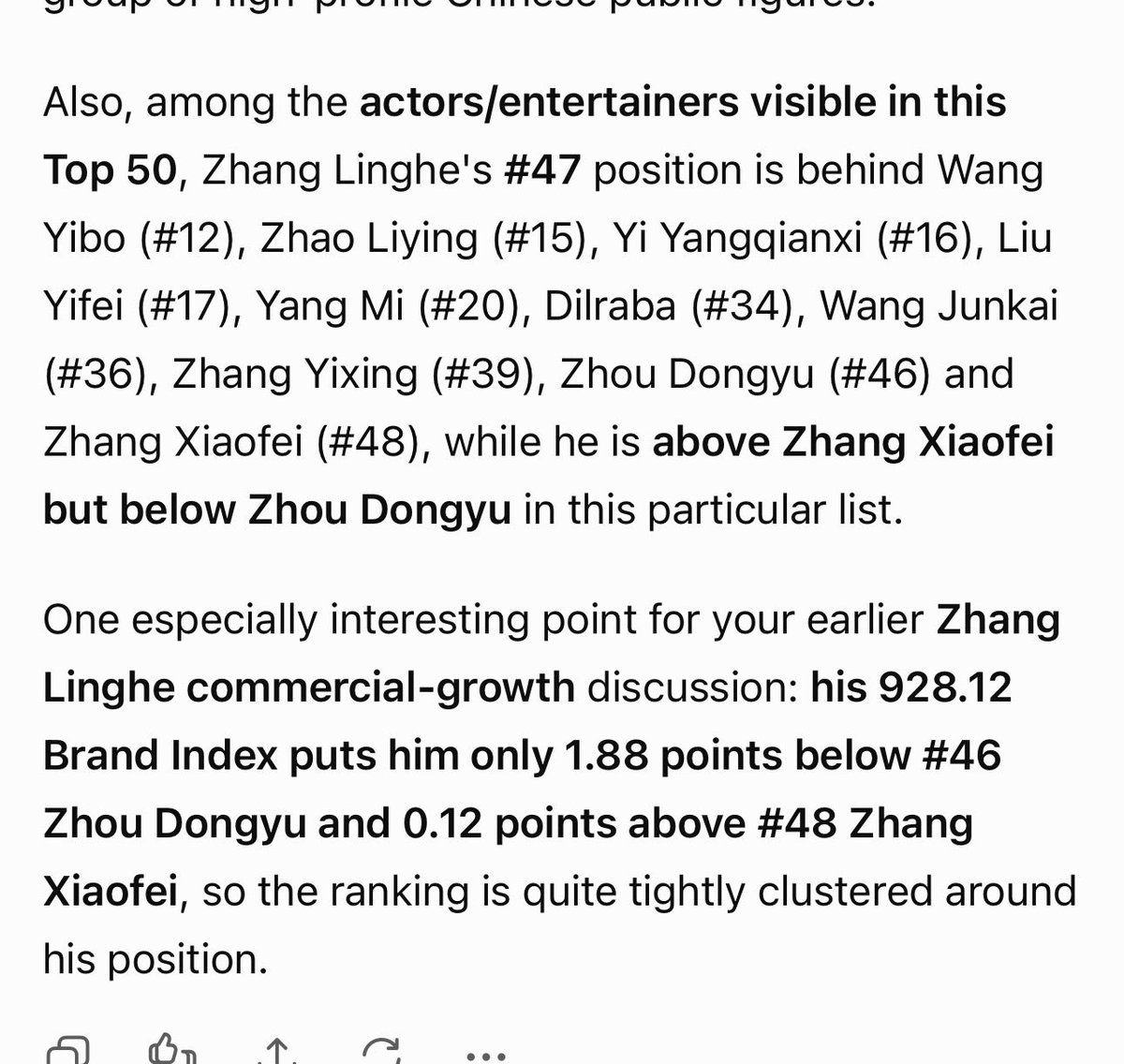 KemJYB_HR010610's tweet photo. The 2026 Ranking of the TOP 500 Chinese Youth Brands (High profile chinese public figures).

#Zhanglinghe made it into the rank, No. 47. 🎖️🥳👏🏼👏🏼

Below Zhou Dongyu. 

The updated list, indicate our Jiawei made it into the list among as The Influencial artist in Actor category. Actor & model of 6 years experience only. Linghe is pure actor & model line, got into this list, means massive influence he has! 

He isnt recognized through cable, nor kpop/idol pipeline (easy stardom) or even long career like child actors.

Not every high traffic celebs got into this list.

A splendid victory!😎
So proud!🫶🏼
Pls keep breaking records & make Walnutz proud🔥
#张家玮
#张凌赫
