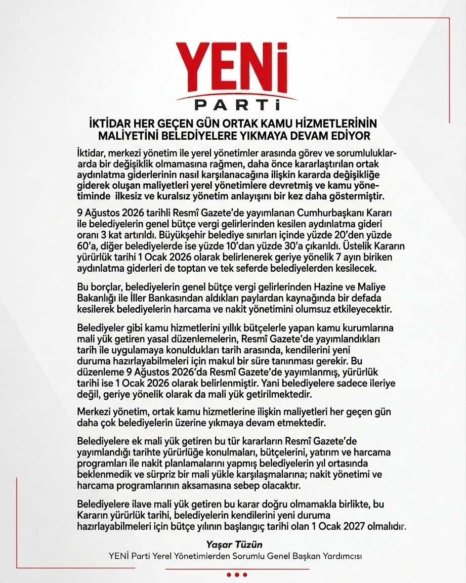 yasartuzun06's tweet photo. İktidar, ortak kamu hizmetlerinin maliyetini her geçen gün belediyelerin sırtına yüklüyor. Yeni düzenlemenin belediyeler üzerindeki mali etkilerini ve itirazımızı kamuoyuyla paylaşıyoruz. https://t.co/1Tx5iohuJ4