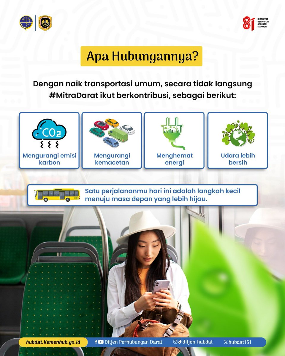hubdat151's tweet photo. Setiap kali kita memilih bus atau moda transportasi umum lainnya, kita ikut berkontribusi untuk mengurangi emisi karbon, mengurangi kemacetan, menghemat energi, hingga mewujudkan udara yang lebih bersih. https://t.co/28Vc8by889