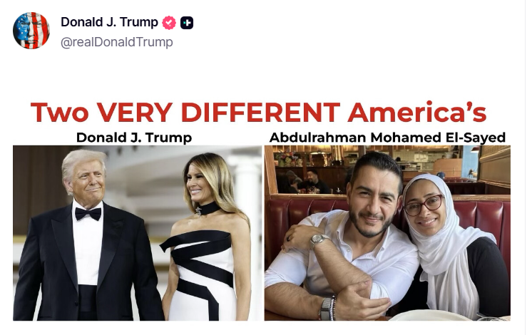 acnewsitics's tweet photo. One side is a convicted felon married to a former nude model. The other is a Michigan-born doctor married to a psychiatrist. https://t.co/4TE7ceItuV