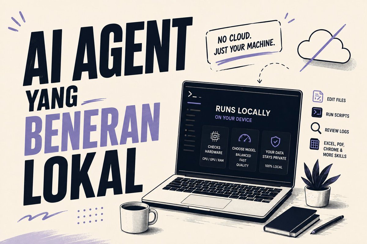 0xyunss's tweet photo. buat yang lagi nyari AI agent lokal tapi males ribet setup ollama, model, server, config sana-sini, coba cek Magnitude.

ini salah satu local agent yang menurut gua approachnya enak. install → pilih model → langsung jalan, nggak perlu maintain inference server sendiri.

inference enginenya udah dibawa langsung ke agent, adi modelnya run langsung on device. bukan cuma UInya local tapi requestnya tetep nyasar ke cloud.

pertama kali run dia cek hardware kalian, dari CPU/GPU, RAM, sampe Metal/CUDA. terus tinggal pilih mau model yang balanced, lebih ngebut, atau ngejar quality. dia juga kasih tau trade off speed, quality, sama memory sebelum modelnya didownload.

abis itu tinggal dipake. bisa edit file, run script, review code/logs, sampe ngolah data yang sensitif. ada skills buat excel, pdf, chrome, browser juga.

nah ini baru local agent yang kerasa local beneran. bukan cuma UInya yang nongkrong di laptop tapi semua request tetep lari ke cloud.

cuma ya jangan expect local 7B–35B tiba-tiba ngalahin Claude/Opus buat coding berat. projectnya juga masih alpha, Windows masih via WSL, dan pertama kali tetep butuh internet buat download model.

ada cloud plan $20/bulan kalau butuh model yang lebih gede, tapi local core nya free.

buat yang concern sama privacy atau udah capek liat token bill naik terus, ini menarik sih buat dicoba.

install:
npm i -g @magnitudedev/cli 

github: https://t.co/CoCaHhCjs6

kalo harus pilih, local model yang lebih private atau cloud model yang jauh lebih capable?