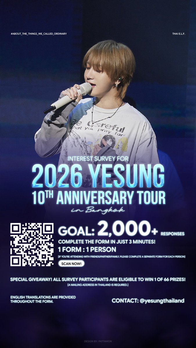 yesungthailand's tweet photo. อัพเดต 09/08/2026 19:25

รวบรวมได้ 1,822 ชื่อ (91%)💫

🔴 ขาดอีก 178 ชื่อ 🔴

ขยับมา 91% แล้วค่ะทุกคน🔥 อีกนิดเดียวเท่านั้นน 💪

💙 1 ชื่อ = 1 เสียง 💙 ที่บอกผู้จัดว่า “อยากเห็น ‘in Bangkok’ อยู่บนตารางทัวร์คอนฯ ครบรอบ 10 ปี”✨

ใครลงชื่อแล้วรบกวนแชร์ต่อให้หน่อลนะคับ🙏🏻 เพราะอีก 1 คนที่เห็นโพสต์นี้ อาจเป็นชื่อที่พาเราไปถึง 2,000 ก็ได้นะคะ 👀

🌎 International E.L.F., your voice counts too! Help us bring YESUNG to Thailand! 🇹🇭💙  (English translations are provided throughout the survey.)
