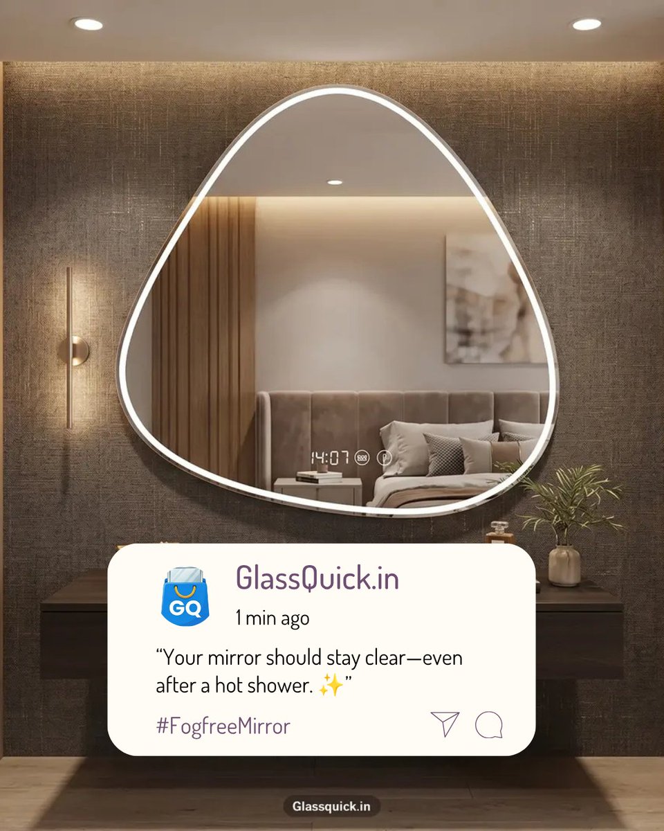 glassquickIN's tweet photo. No more wiping your mirror after a hot shower. ✨
Meet the Fogfree Defogger Luxe Mirror — built-in defogger + premium LED lighting for a crystal-clear bathroom experience.
Explore → https://t.co/Lo9UWSjD4Y
#GlassQuick #FogfreeMirror #LEDMirror #BathroomDesign #LuxuryBathroom https://t.co/XboKloLEmv