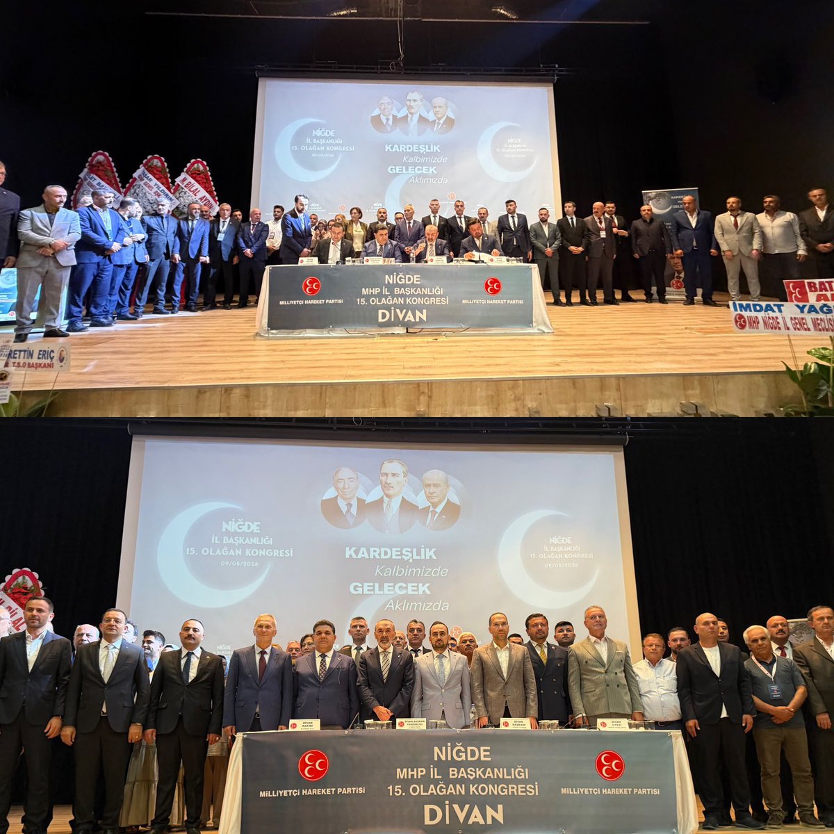 yasaryldrmMHP's tweet photo. Rüzgar ne yandan eserse essin, düşman ne yandan yürürse yürüsün,
Milliyetçi Hareket bütün haşmetiyle, bütün heybetiyle Türk ve Türkiye düşmanlarının karşısında dimdik ayaktadır.
Her kongremizi bu ruh ile topluyor, her adımızı bu heyecan ile atıyoruz. 
Niğde İl Başkanlığımızın 15. Olağan Kongresi’ni aynı ülküdaşlık ruhu, aynı Ülkücü terbiye ile tamamladık. 
Yeniden il başkanlığına Aytekin Tükenmez ile yönetimine üstün başarılar ve kolaylıklar diliyorum.