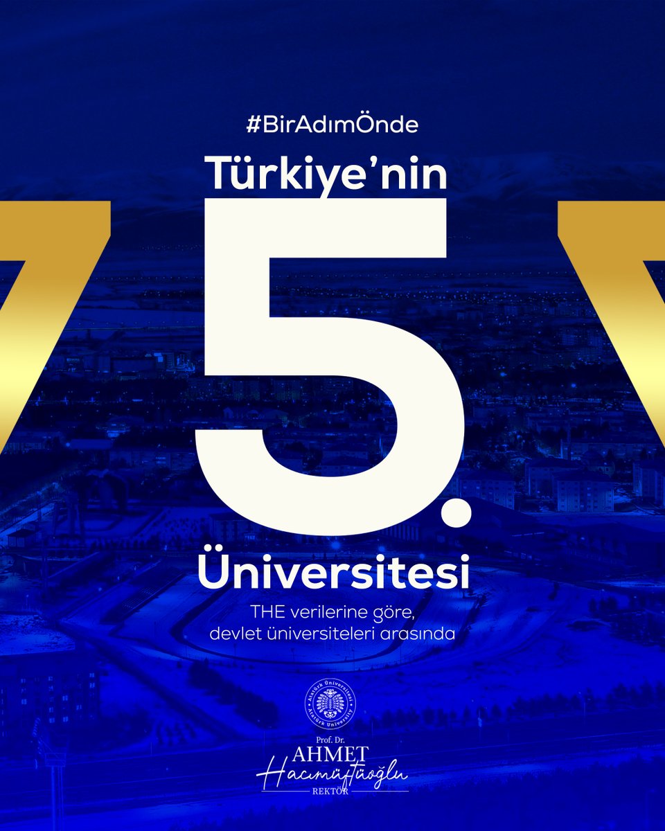 A_Hacimuftuoglu's tweet photo. #BirAdımÖnde

➔ Bir üniversitenin başarısı; uluslararası saygın sıralama kuruluşlarındaki konumuyla daha da anlam kazanır. 📌

➔ Atatürk Üniversitesi olarak, uluslararası ölçekte kabul gören Times Higher Education (THE) verilerine göre Türkiye’deki devlet üniversiteleri arasında 5. sırada yer almanın gururunu taşıyoruz. 📌

➔ Bu başarı; akademisyenlerimizin özverili çalışmaları, öğrencilerimizin azmi ve Atatürk Üniversitesi ailesinin ortak gayretinin bir sonucudur. Her geçen gün daha ileriye taşıdığımız akademik ve bilimsel kapasitemizle, ülkemizin yükseköğretim hedeflerine katkı sunmayı sürdürüyoruz. 📌

➔ Başarılarla güçlenen, geleceğe güvenle yürüyen bir üniversite için; bir adım önde Atatürk Üniversitesi. 📌

#Erzurum #AtatürkÜniversitesi #TercihinAtatürkÜniversitesi #Tercih2026 #TercihDönemi