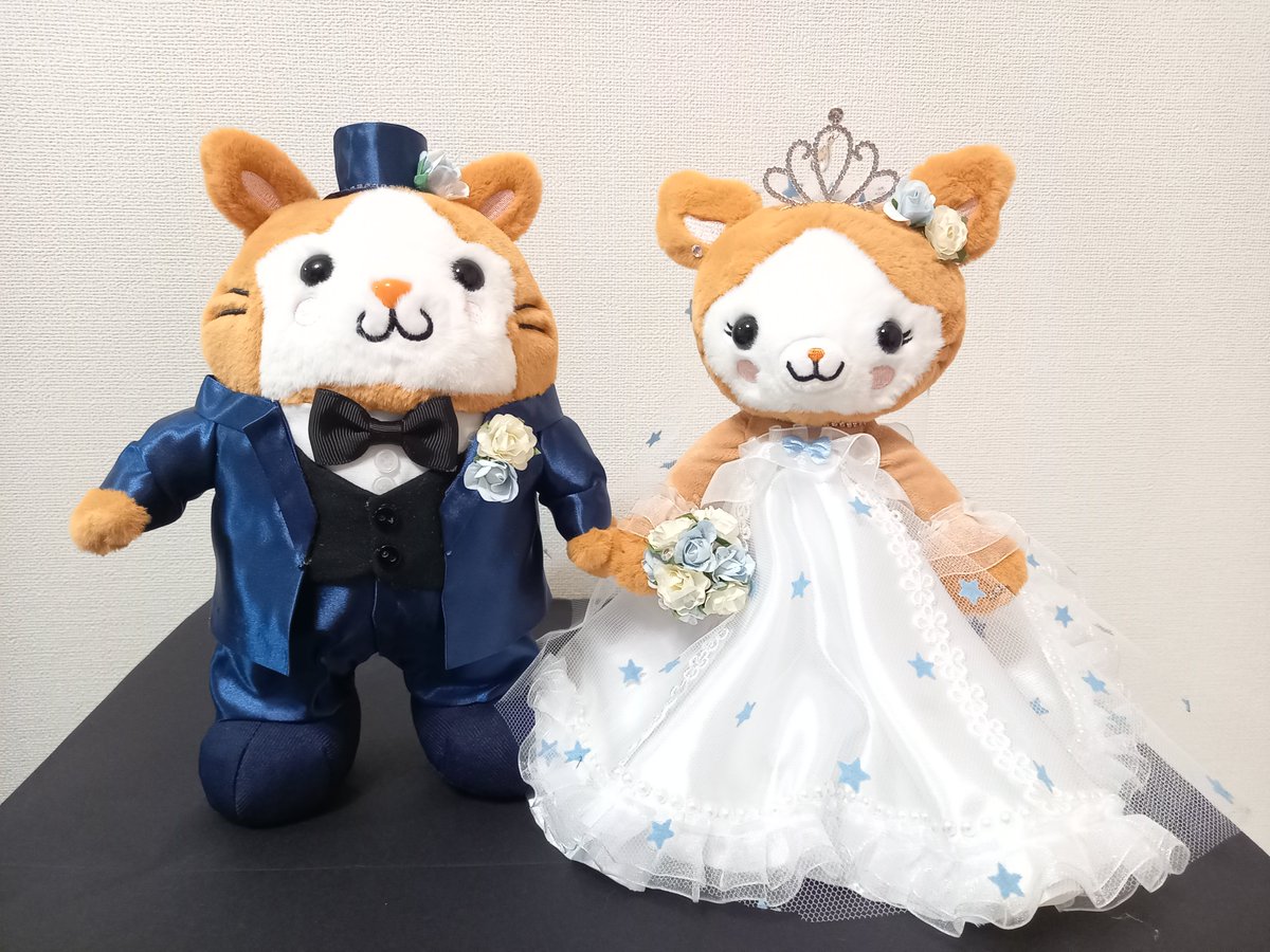 fri14frill's tweet photo. ベイスターズファンの新郎新婦のために、スターマンとキララちゃんにタキシードとドレスを着せてあげた🐹🐹 https://t.co/pdBzWZjnDG