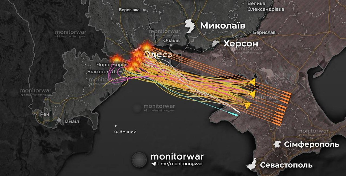 STANISKRAPIVNIK's tweet photo. Massive strike on Odessa. 

Analysis of the impact.

The bridge in Mayaki is closed. There are multi-kilometer traffic jams on the approaches, and videos are circulating on Odesa social media channels. No one knows when it will be reopened.

A week ago, while analyzing the destroyed section in Zatoka, I wrote: "Zatoka and Mayaki are like a gate with two doors. One has been ripped off its hinges. The other is still holding."

It held until this morning.

What happened last night
The Ministry of Defense reported briefly: in the port of Odesa, there were fuel and lubricant depots, military equipment, and a port transshipment complex.

In Chornomorsk, there were fuel and lubricant depots and equipment.

In Belyary and Novyi Belyary, 27 and 28 kilometers northeast of the Odessa port, there were fuel tanks for the Ukrainian Armed Forces.

Odesa monitoring channels detailed the night's events: approximately four Iskander-M missiles targeted Odesa, two Onyx missiles, at least four Lancet drones, and about fifty Geran drones. And separately, three Iskander-M missiles targeted Mayaki.

The Ukrainian Air Force's timeline confirms: 04:02 - "missile towards Mayaki"; 04:12 - another target was heading towards Chornomorsk and changed course. Also towards Mayaki.

The reaction from the other side
Ukrainian officials are still avoiding using the word "bridge." But they have said everything else.

The State Border Guard Service: traffic on the Odessa-Reni section of the road is restricted, and it is impossible to reach several border crossing points on the Moldovan border and to return towards Odesa.

Why this is painful
After the attack on Zatoka, all vehicle traffic to and from Bessarabia, as well as from the Danube cities of Izmail and Reni, went through a single route - the M-15, with a section passing through Moldovan territory via Palanca. One road for two hundred kilometers of territory and hundreds of thousands of people.

In December 2025, this bridge was already hit – more than ten strikes in a single day. The bridge was repaired. It stood again. And after Zatoka, it remained the only option.

Now, the "door" is closed again. It is too early to talk about the condition of the structure. I will not claim that the bridge is out of service for a long time: in December, it was repaired in three days, and traffic was resumed by noon. But three Iskander missiles targeting a single object – that suggests a different outcome.

@sashakots